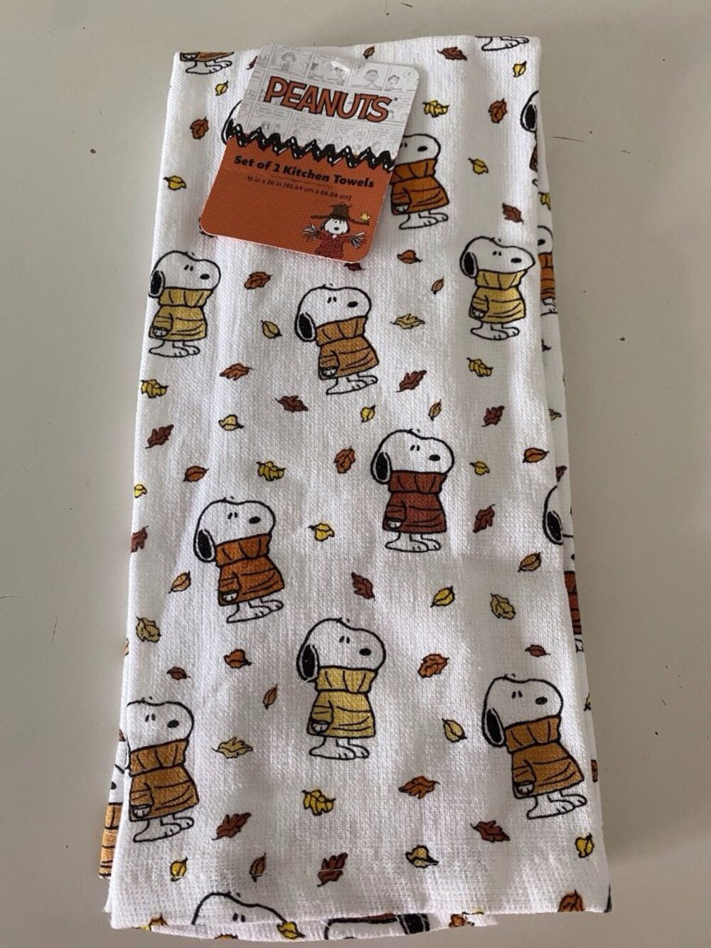 2 Pk Peanuts Snoopy Chunky Sweater Autumn Fall‎ Leaves Kitchen Towels 16 X 26"